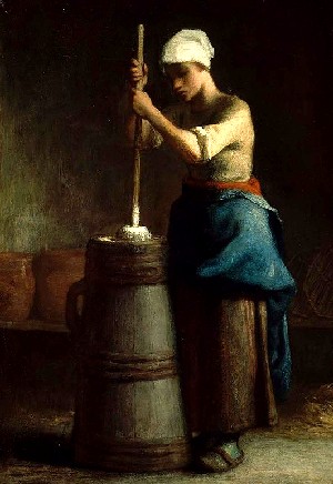 Young Woman Churning Butter